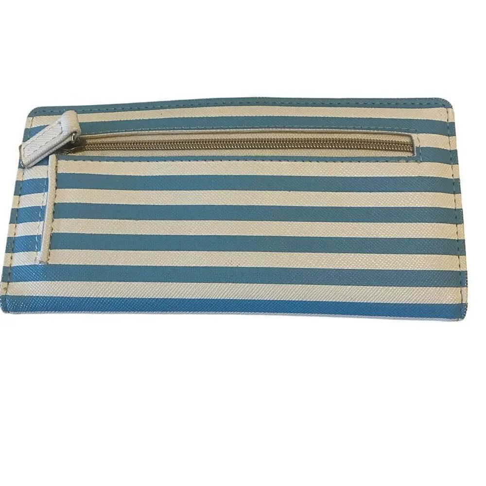Pink Flamingo Blue and White Striped Bi-Fold Wallet‎